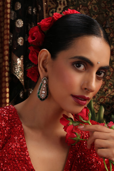 Pratha Green Polki Stud Earrings