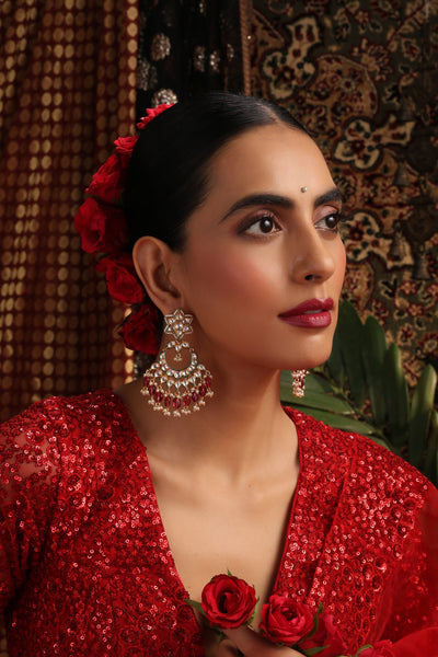 Vrai Red Polki Chandbali Earrings