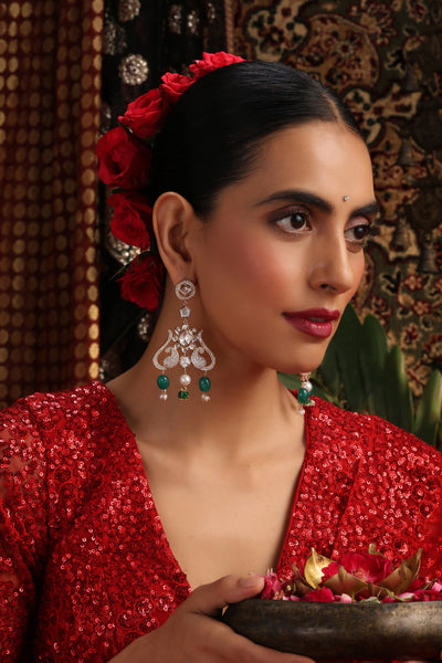 Ziyaana Green Polki Dangler Earrings