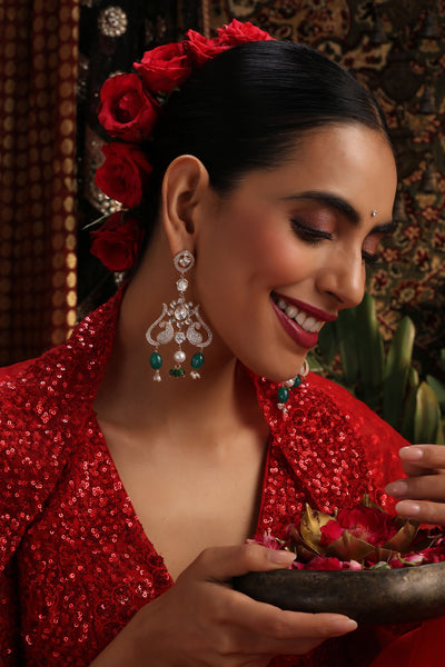 Ziyaana Green Polki Dangler Earrings