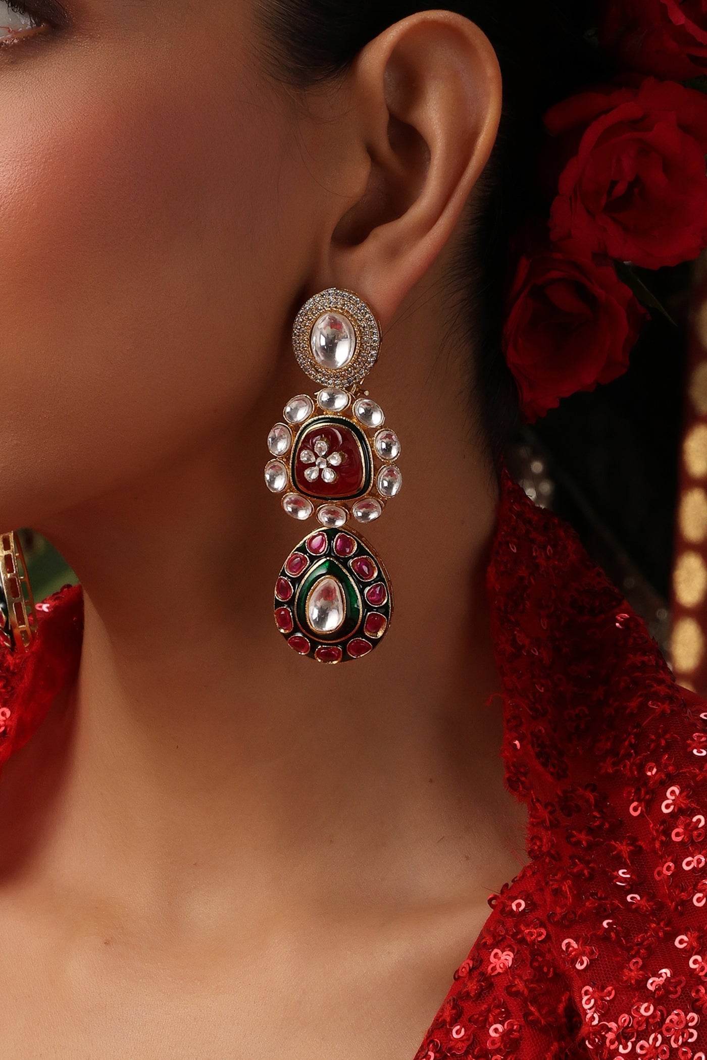 Sahithi Multicolor Polki Dangler Earrings