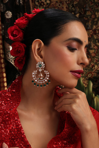 Lubaina Green Polki Chandbali Earrings