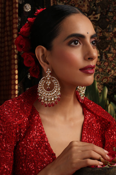 Aradhya Red Polki Chandbali Earrings