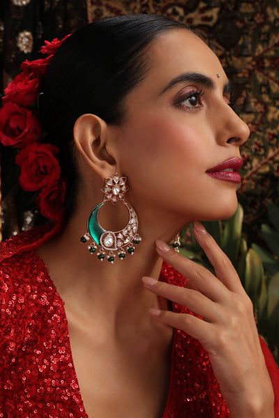 Rehana Green Polki Chandbali Earrings