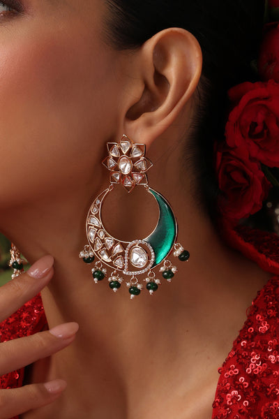 Rehana Green Polki Chandbali Earrings