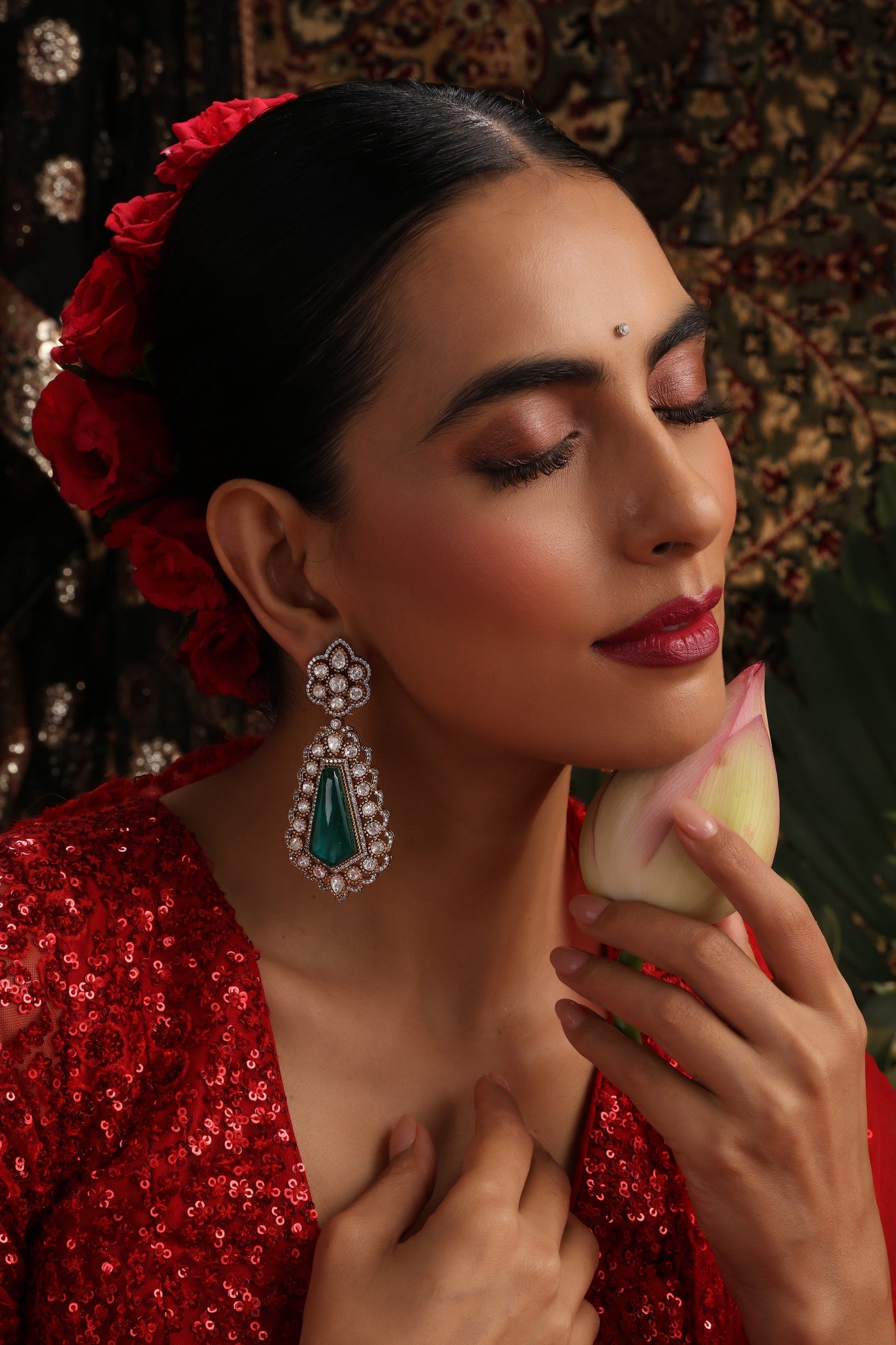 Inina Emerald Polki Dangler Earrings