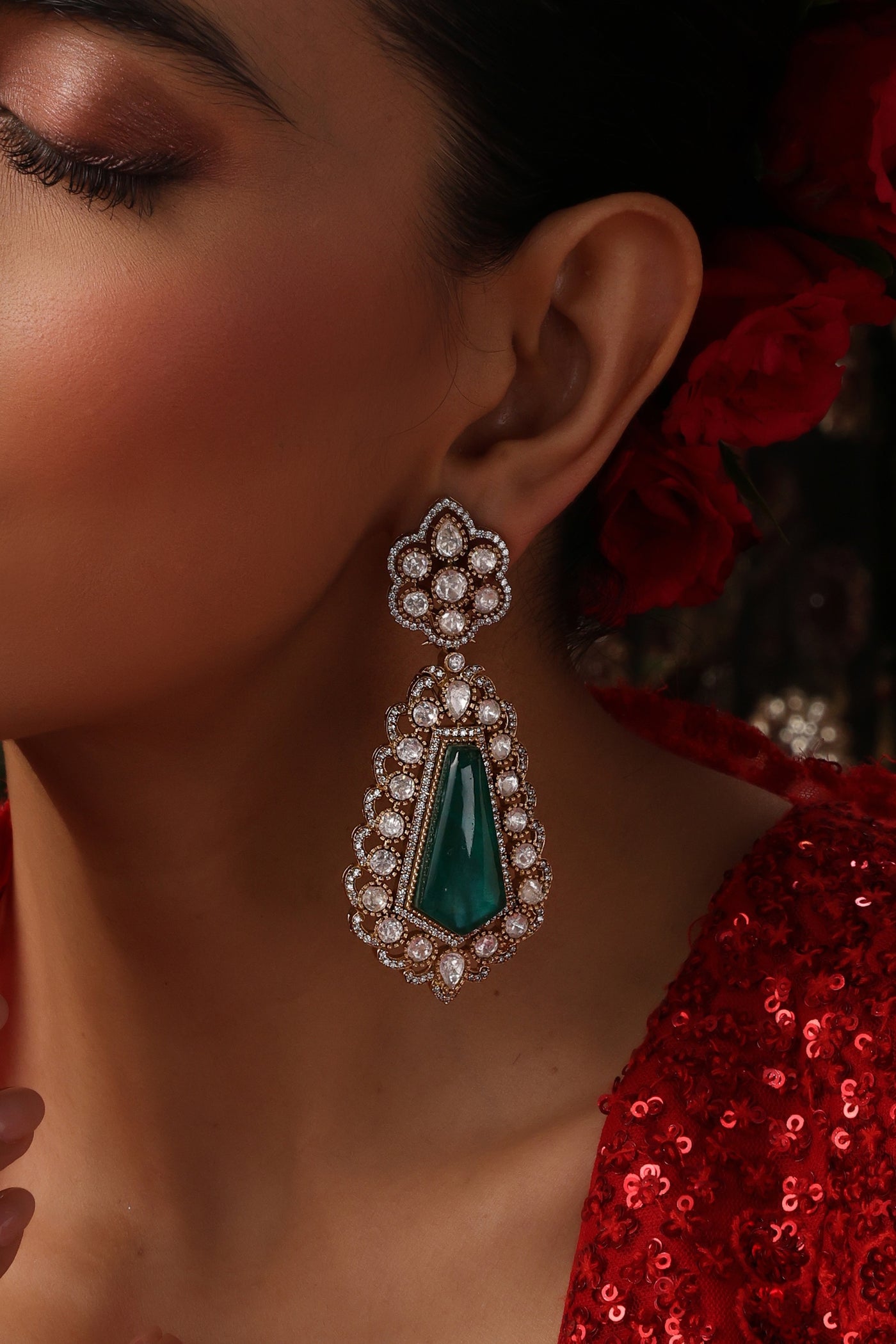 Inina Emerald Polki Dangler Earrings