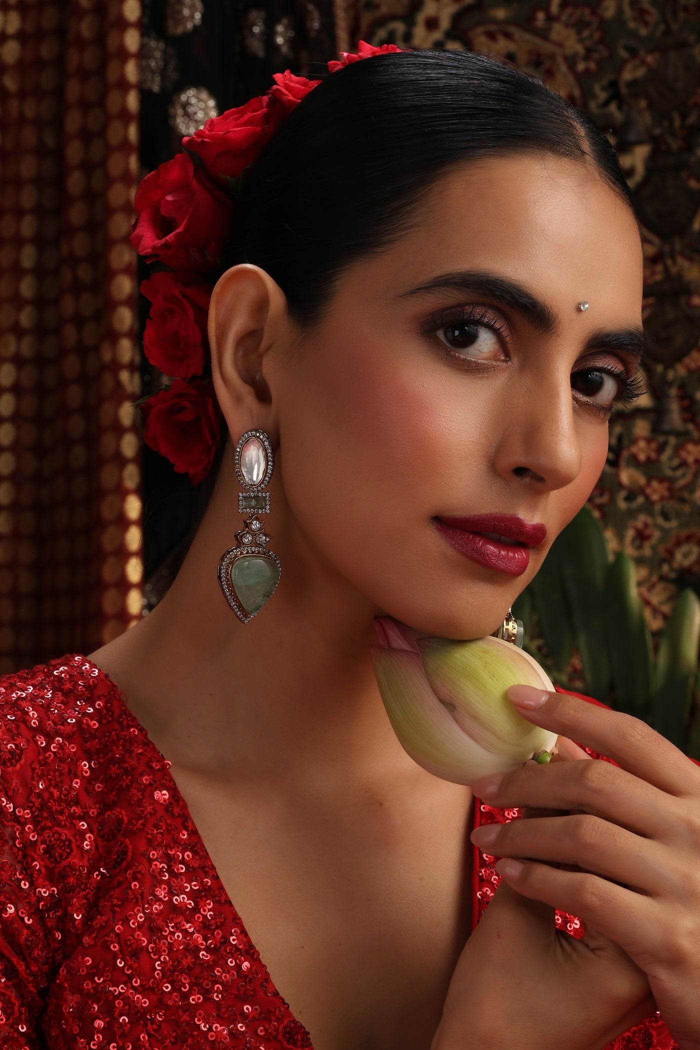 Niamh Mint Polki Dangler Earrings