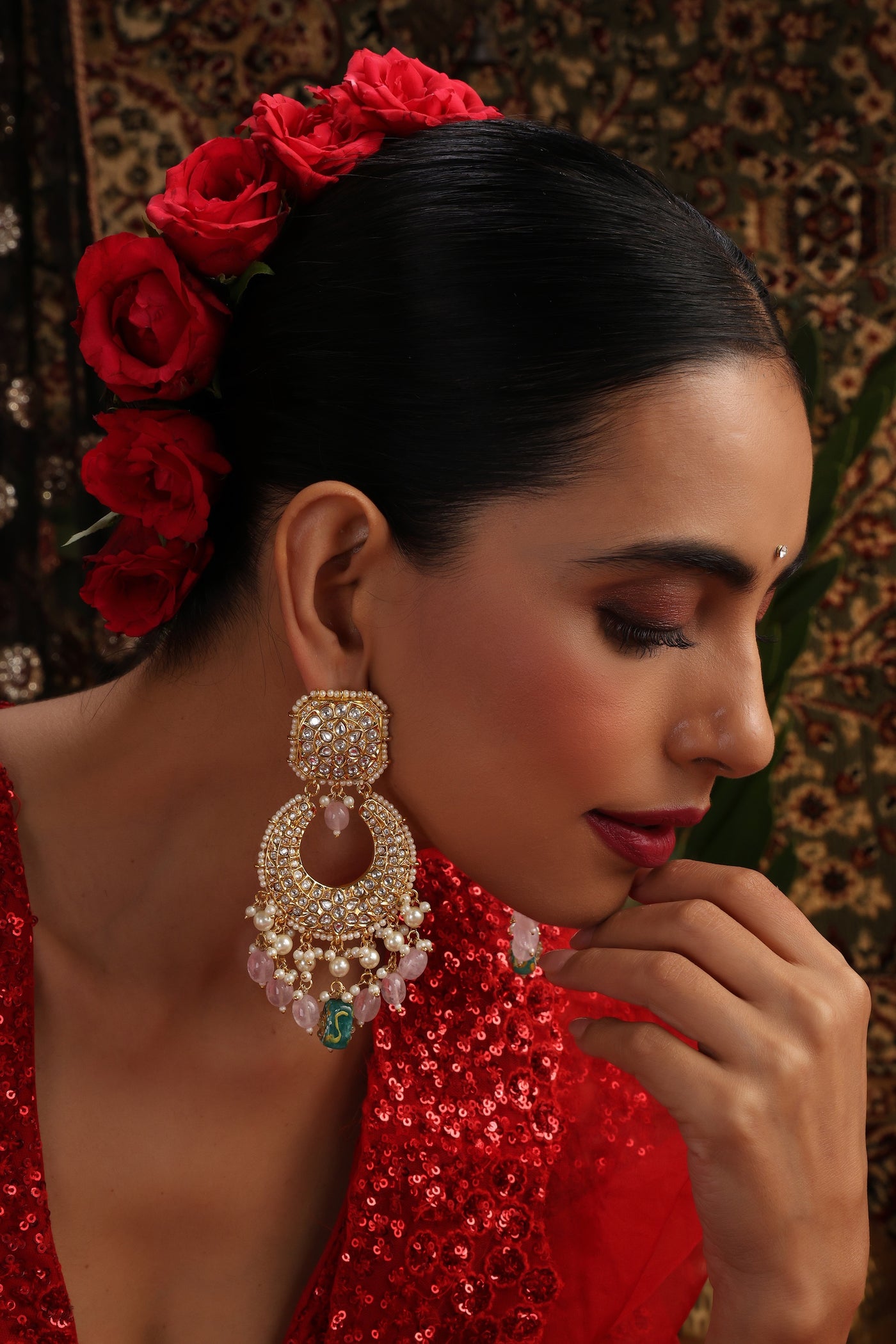 Kevai Multicolor Kundan Chandbali Earrings