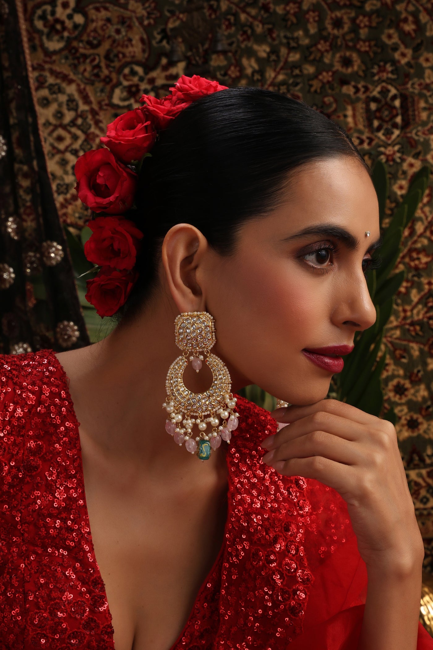 Kevai Multicolor Kundan Chandbali Earrings