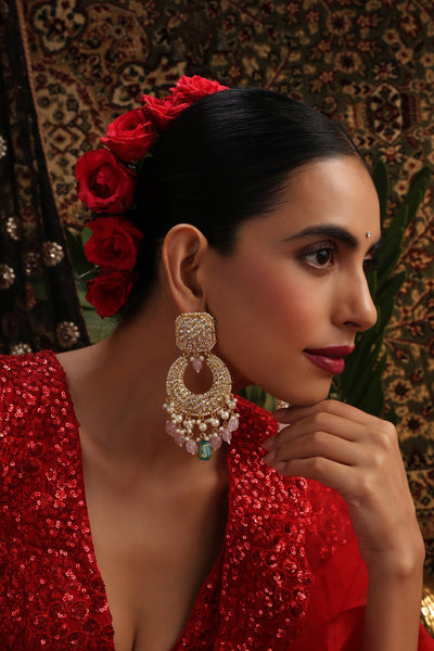 Kevai Multicolor Kundan Chandbali Earrings