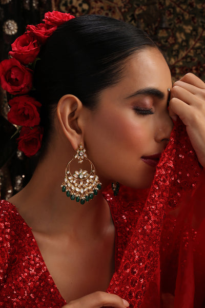 Sheer Green Polki Chandbali Earrings