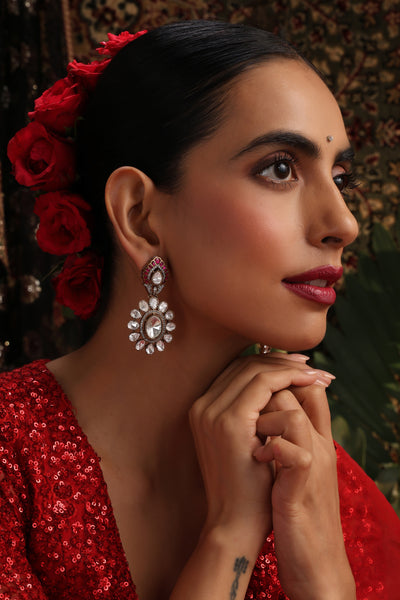 Ekani Red Polki Dangler Earrings