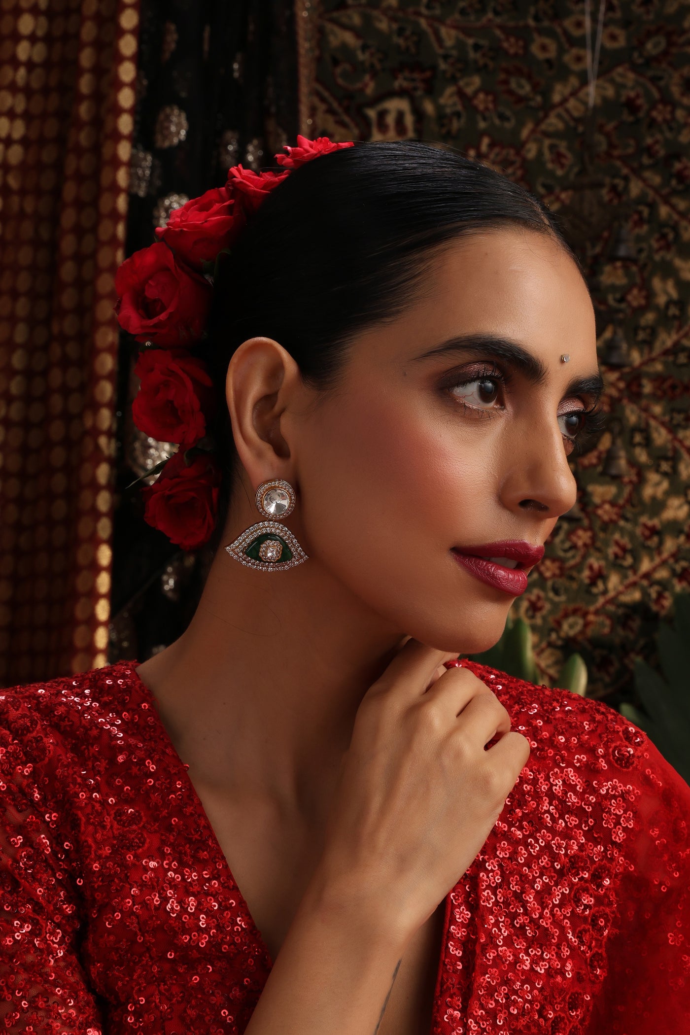 Nira Emerald Polki Stud Earrings