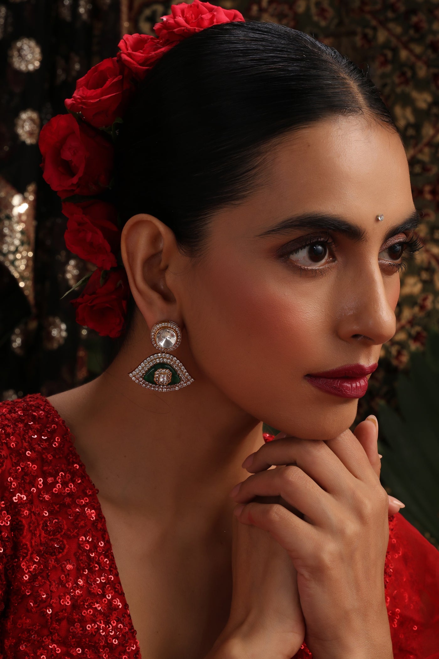 Nira Emerald Polki Stud Earrings