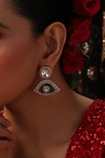 Nira Emerald Polki Stud Earrings