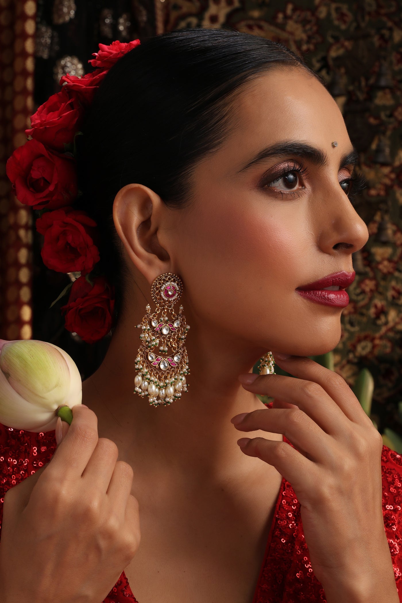 Bandhan Red Jadau Dangler Earrings