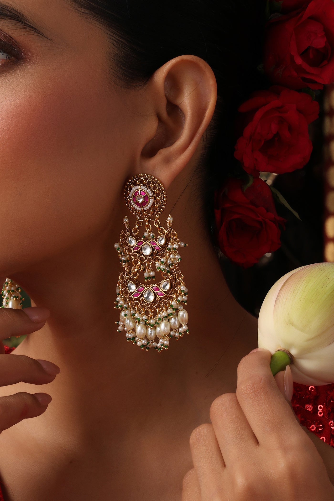 Bandhan Red Jadau Dangler Earrings