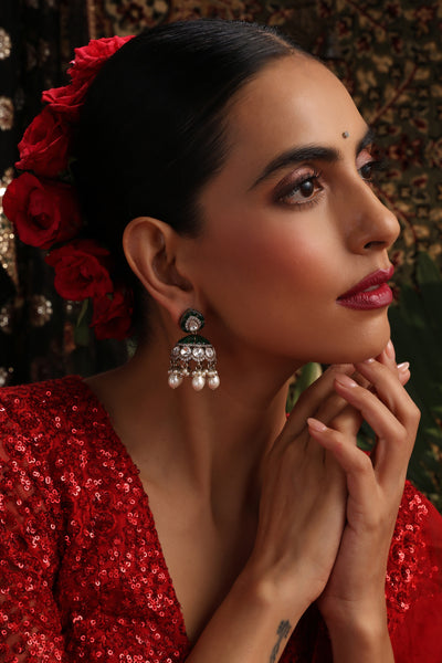 Mantra Green Polki Jhumka Earrings