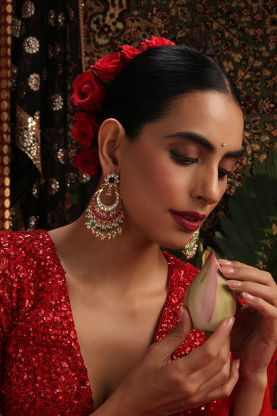 Kanak Multicolour Kundan Chandbali Earrings