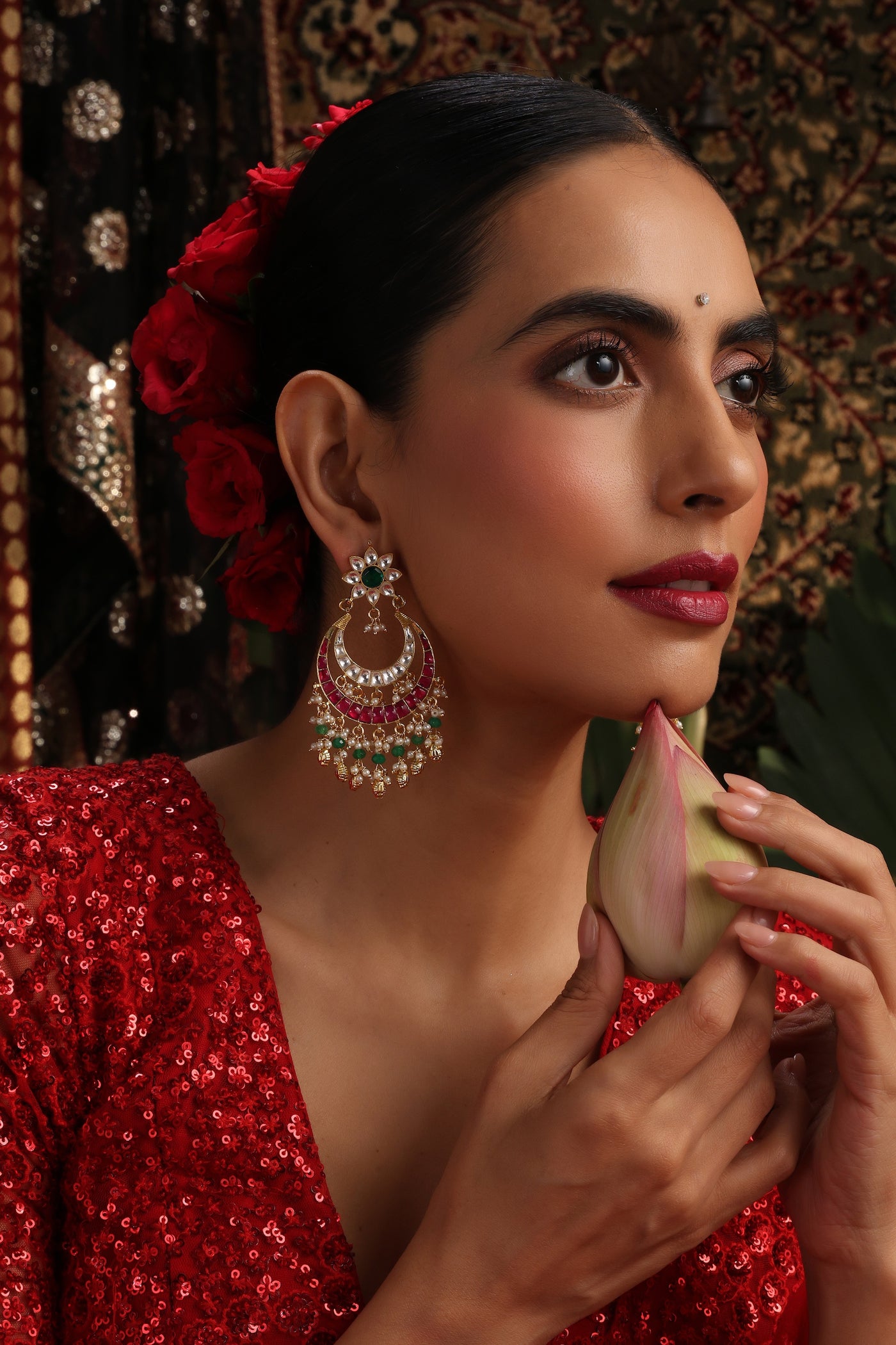 Kanak Multicolour Kundan Chandbali Earrings