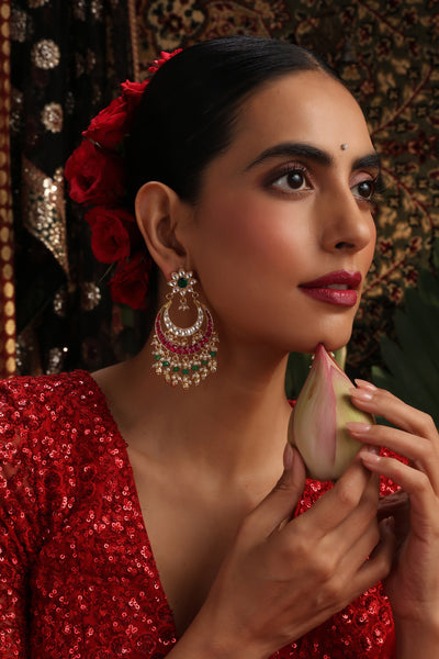Kanak Multicolour Kundan Chandbali Earrings