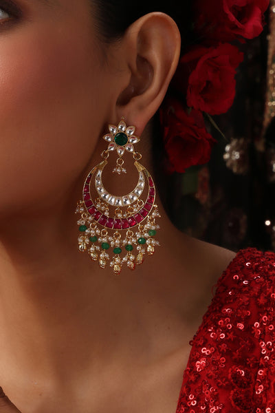 Kanak Multicolour Kundan Chandbali Earrings