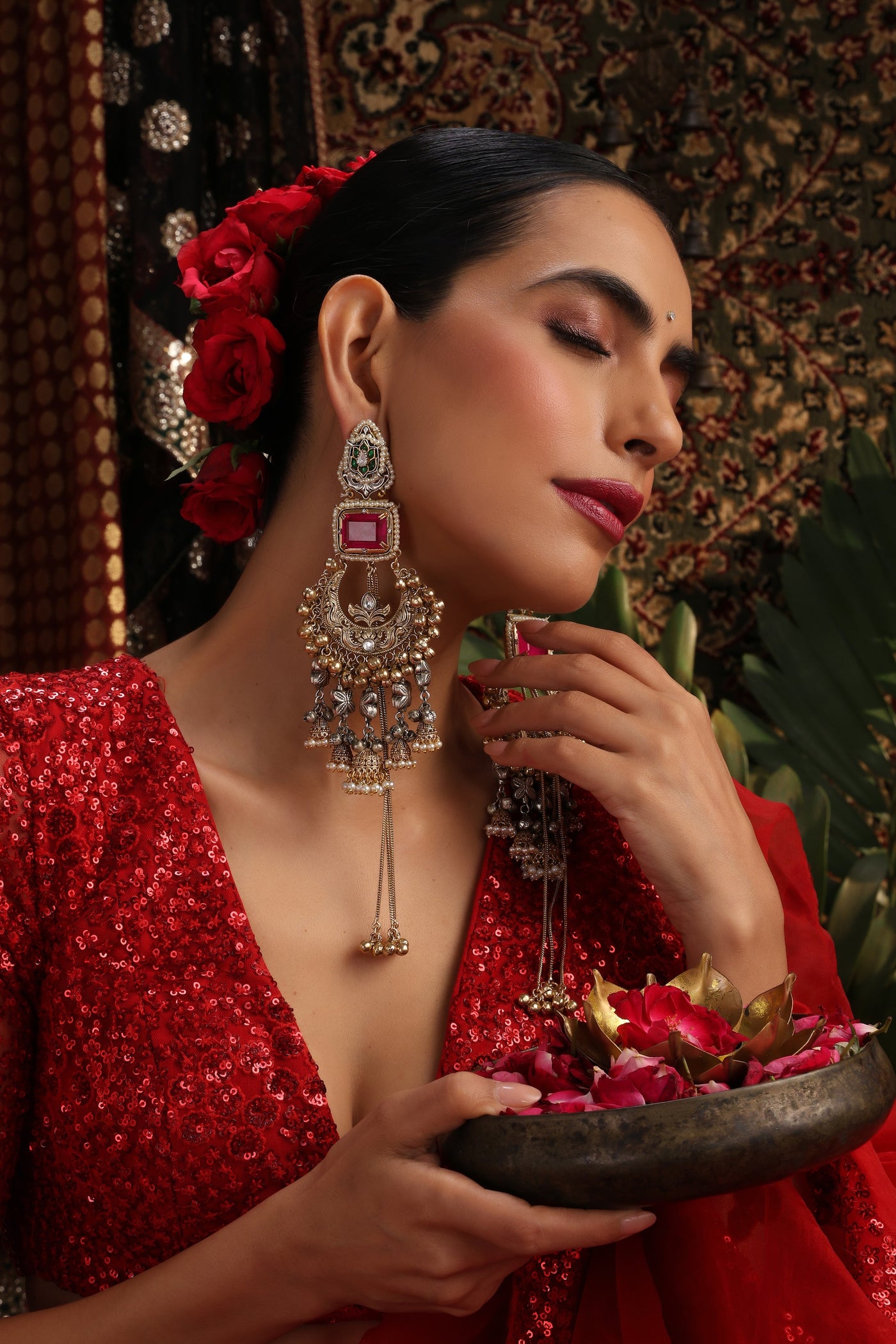 Rangrez Rose Quartz Chandbali Earrings