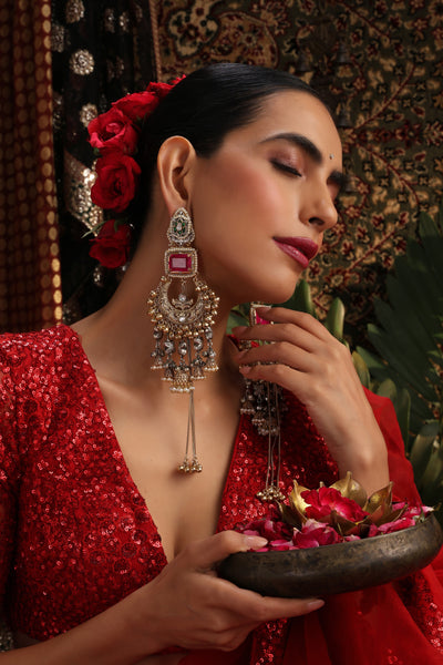 Rangrez Rose Quartz Chandbali Earrings