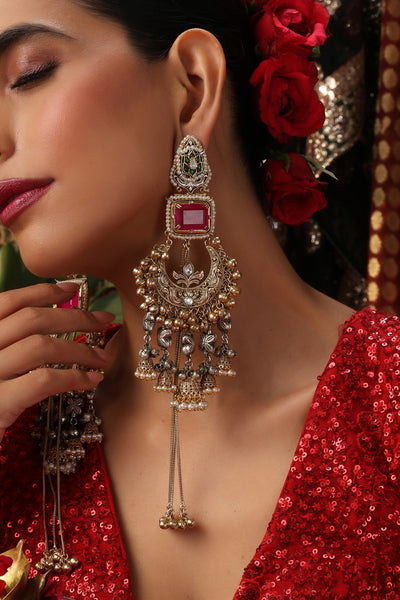 Rangrez Rose Quartz Chandbali Earrings