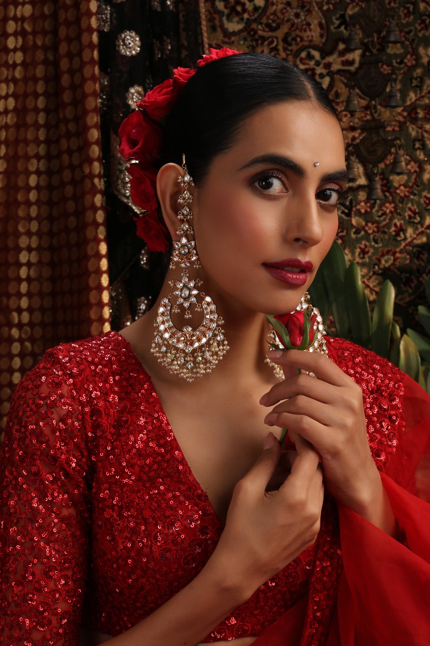 Noorani Gold Polki Chandbali Earrings