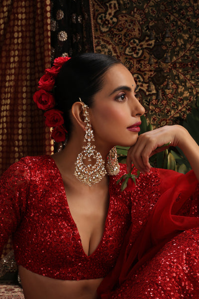 Noorani Gold Polki Chandbali Earrings