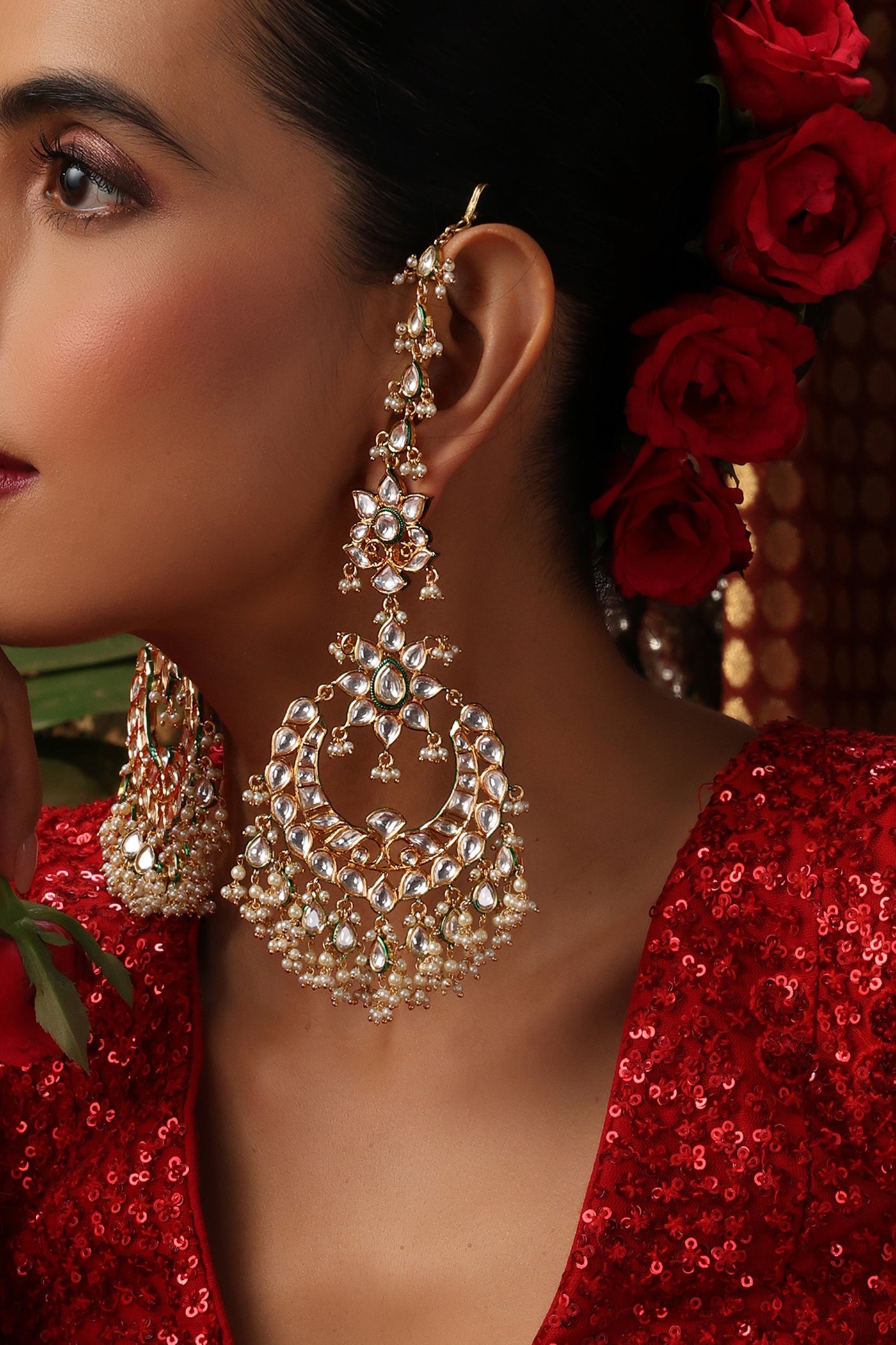 Noorani Gold Polki Chandbali Earrings