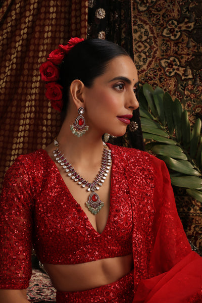 Sangria Multicolor Polki Necklace Set