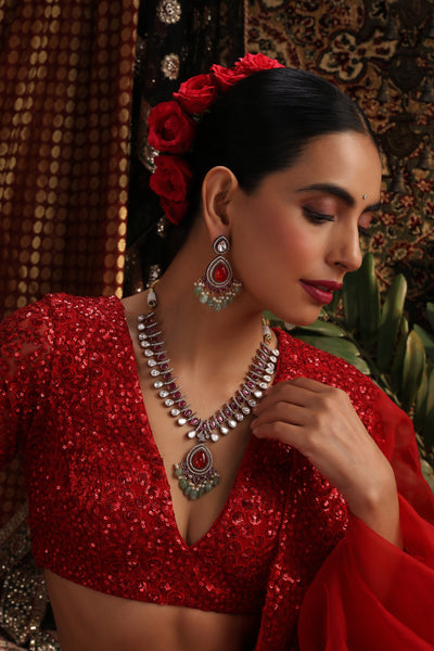 Sangria Multicolor Polki Necklace Set