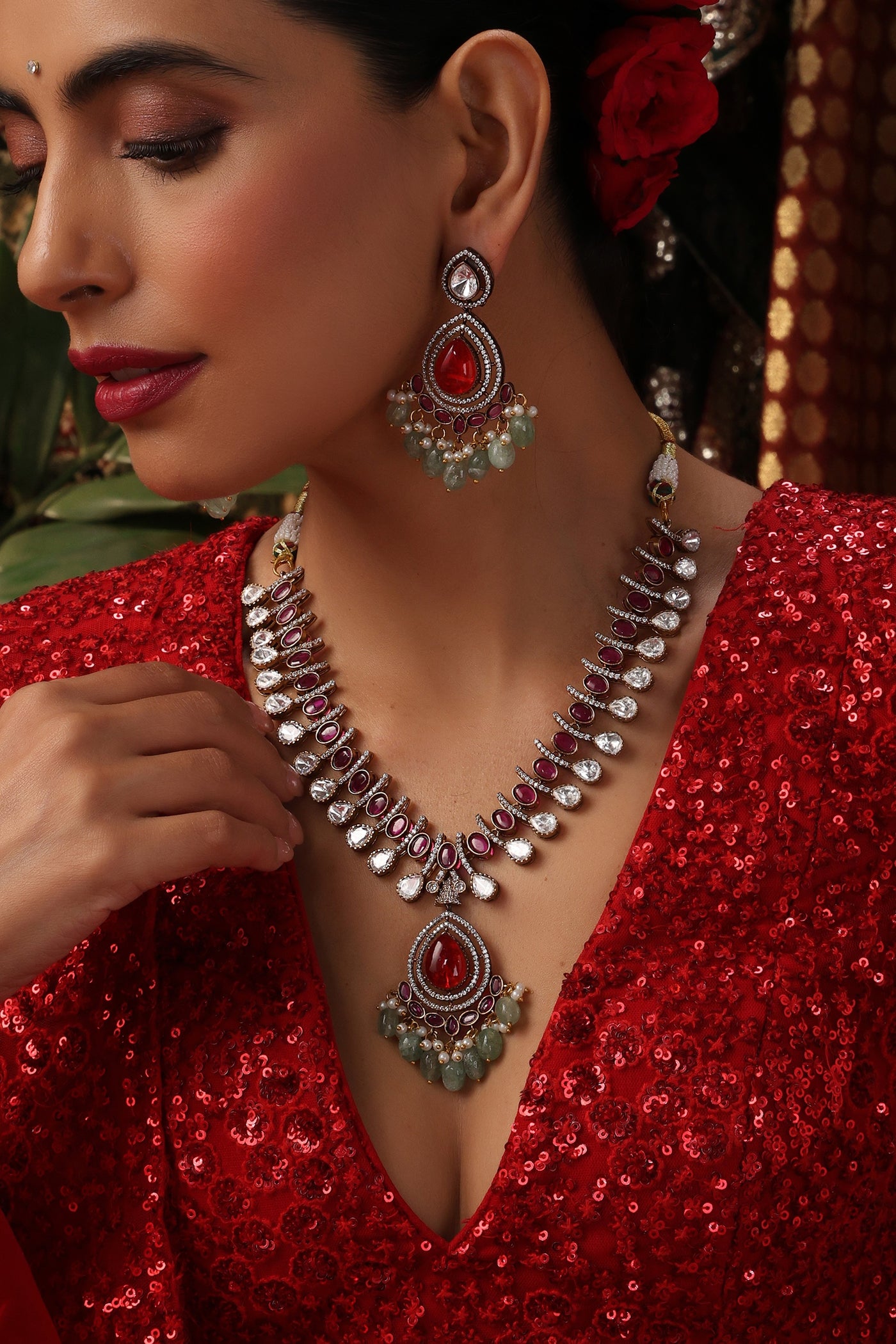 Sangria Multicolor Polki Necklace Set