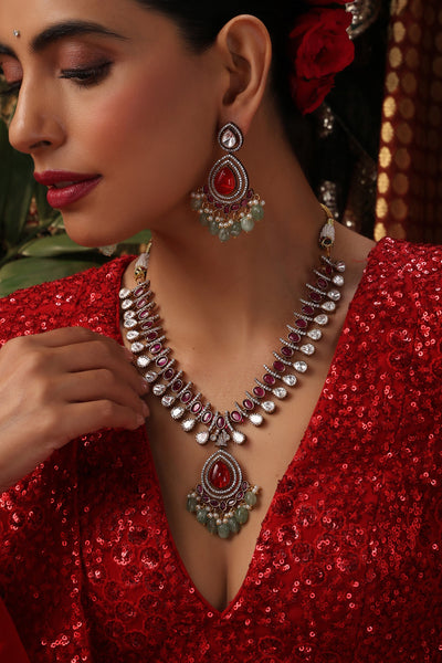 Sangria Multicolor Polki Necklace Set