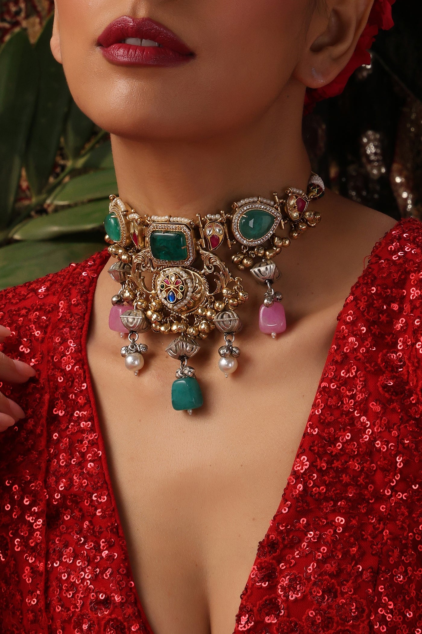 Gautami Multicolour Silver Choker