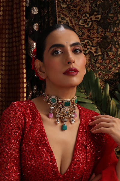 Gautami Multicolour Silver Choker