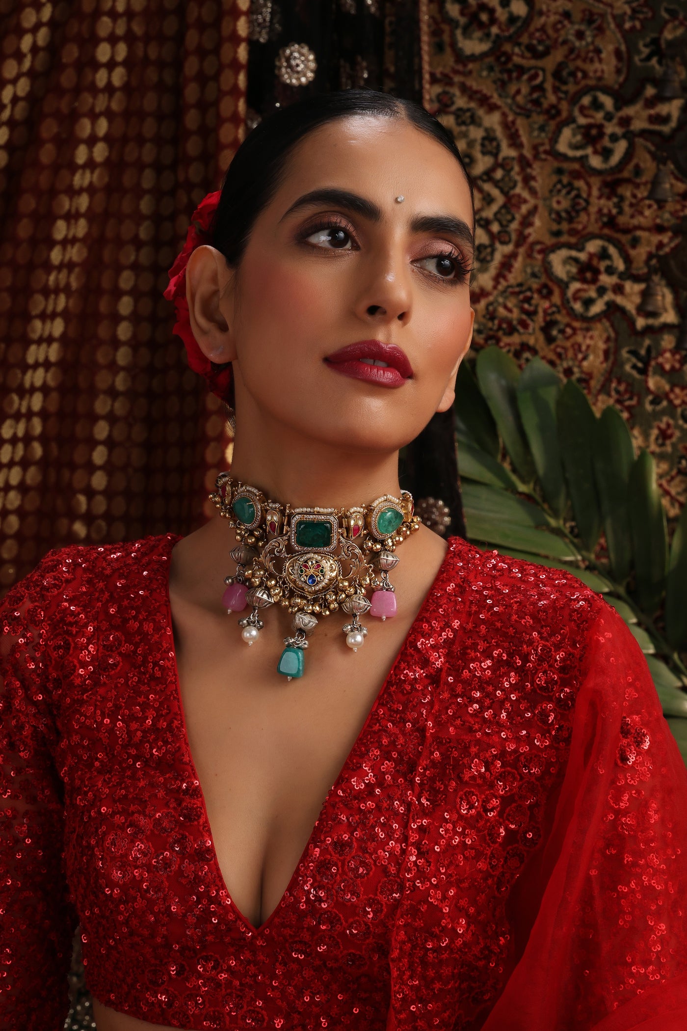 Gautami Multicolour Silver Choker