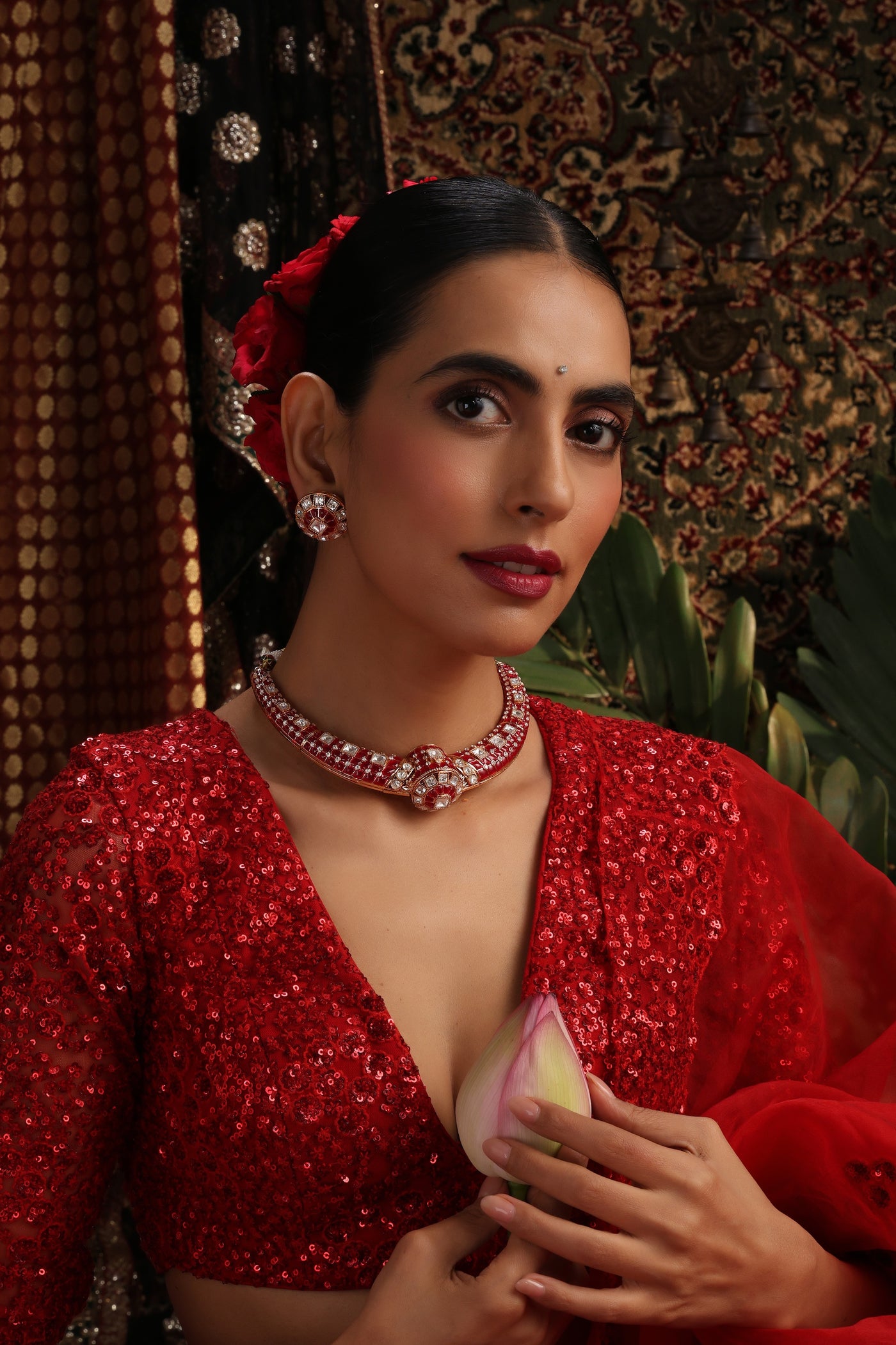 Vinsha Ruby and Polki Hasli Necklace Set