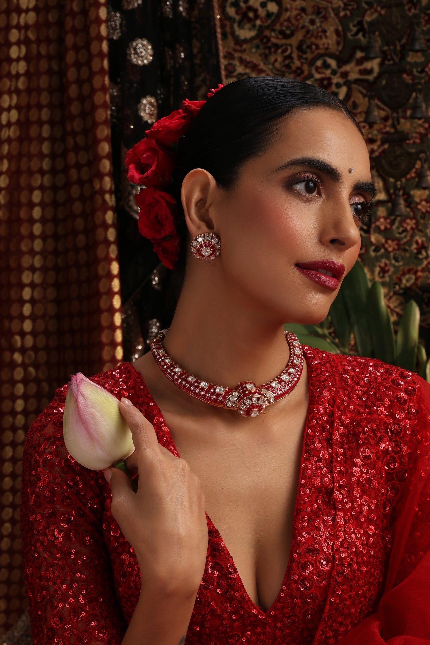 Vinsha Ruby and Polki Hasli Necklace Set