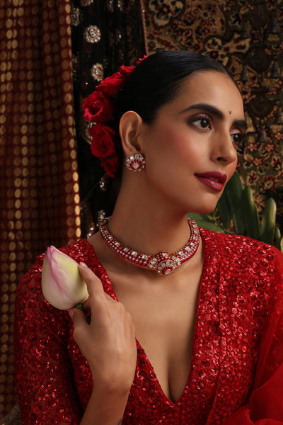 Vinsha Ruby and Polki Hasli Necklace Set