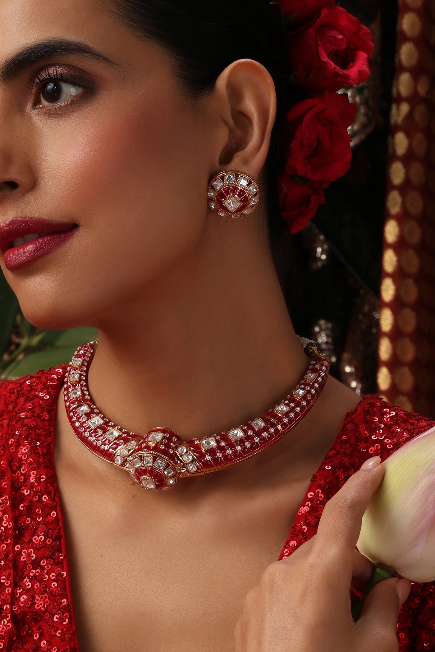 Vinsha Ruby and Polki Hasli Necklace Set