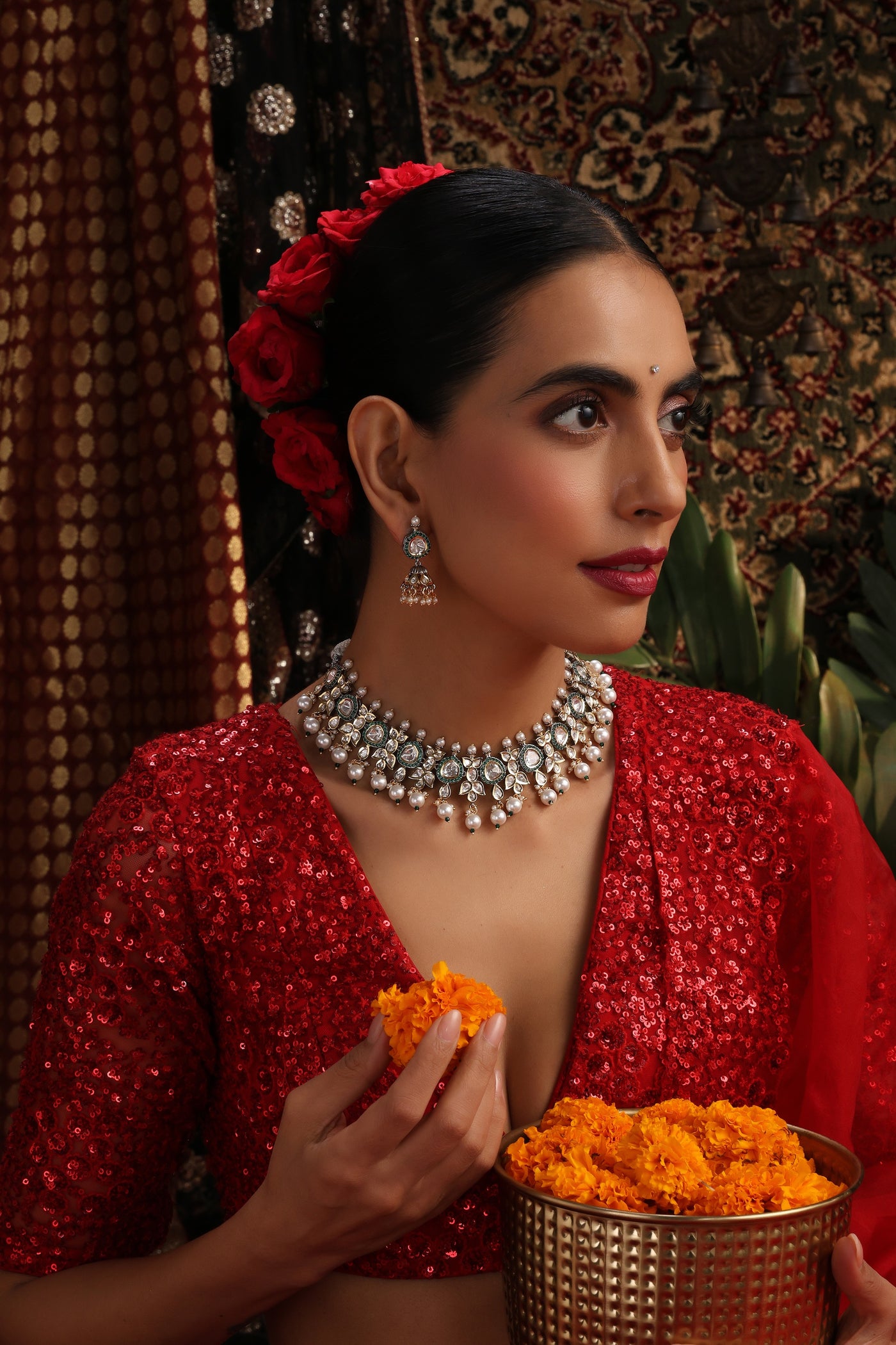 Amar Green Polki Necklace Set