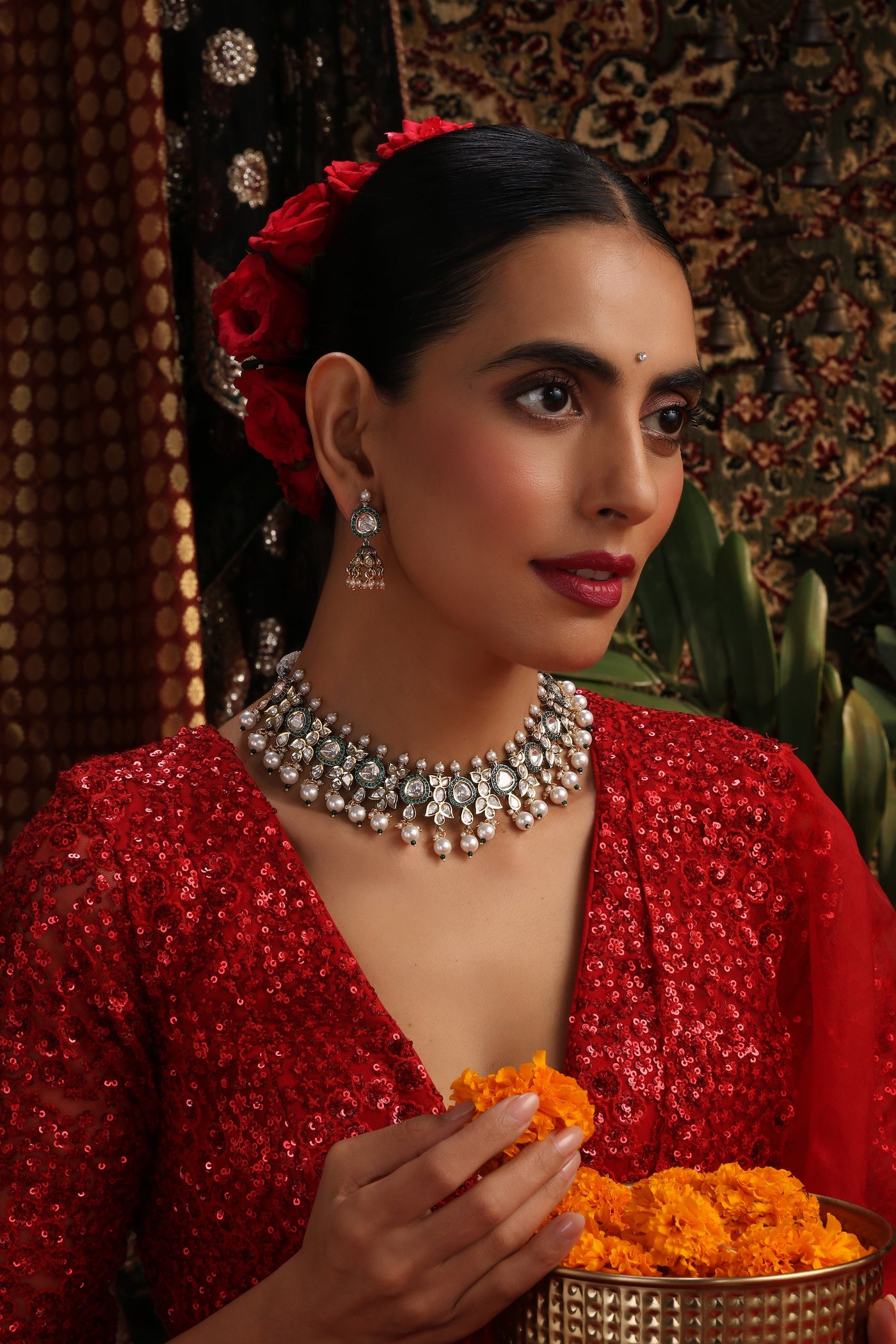 Amar Green Polki Necklace Set