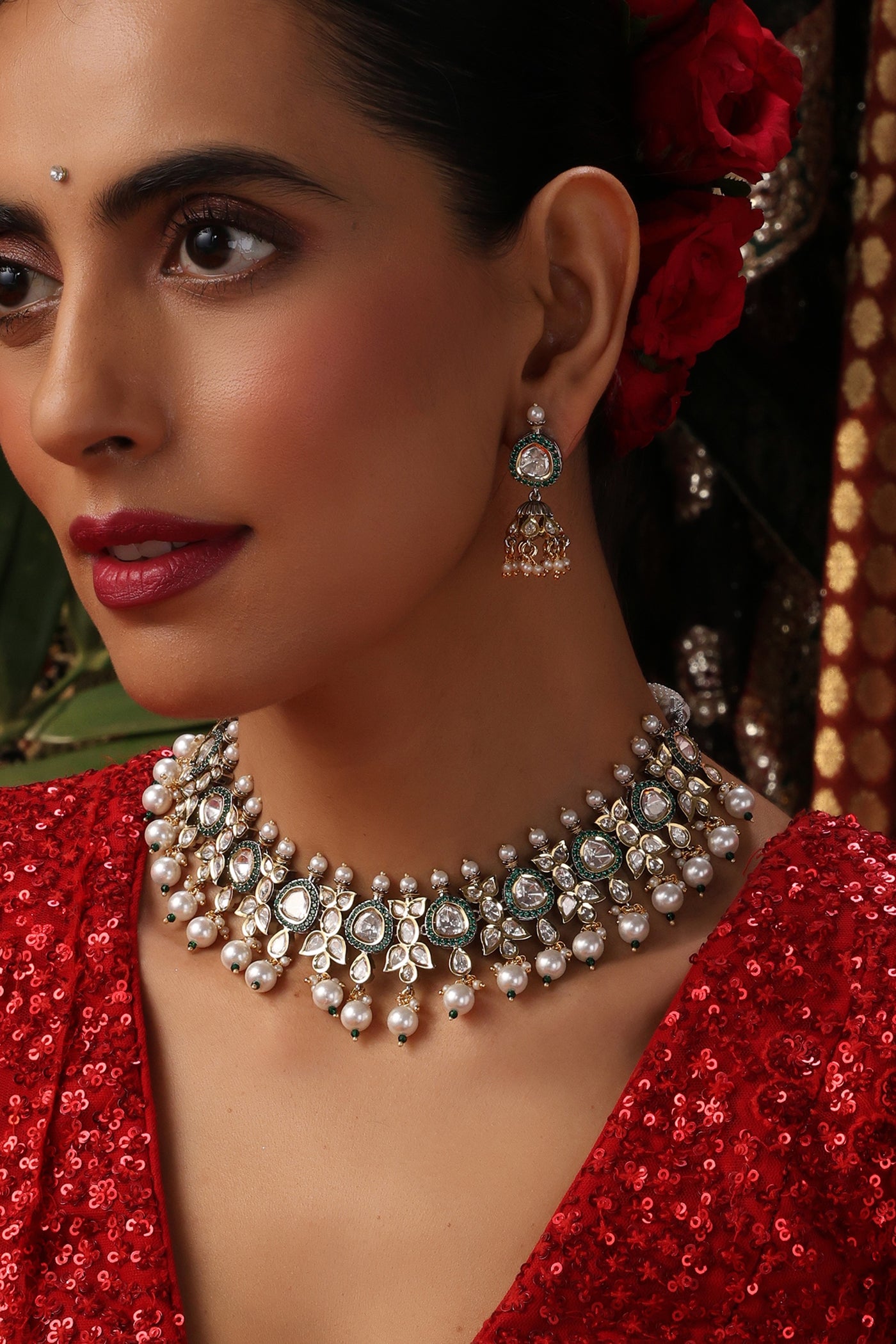 Amar Green Polki Necklace Set