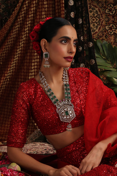 Meherbaan Emerald Polki Long Necklace Set