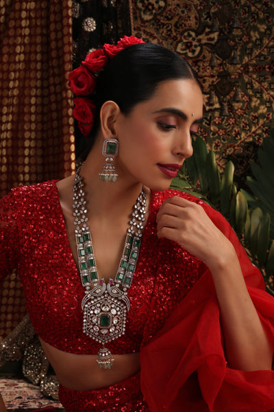 Meherbaan Emerald Polki Long Necklace Set