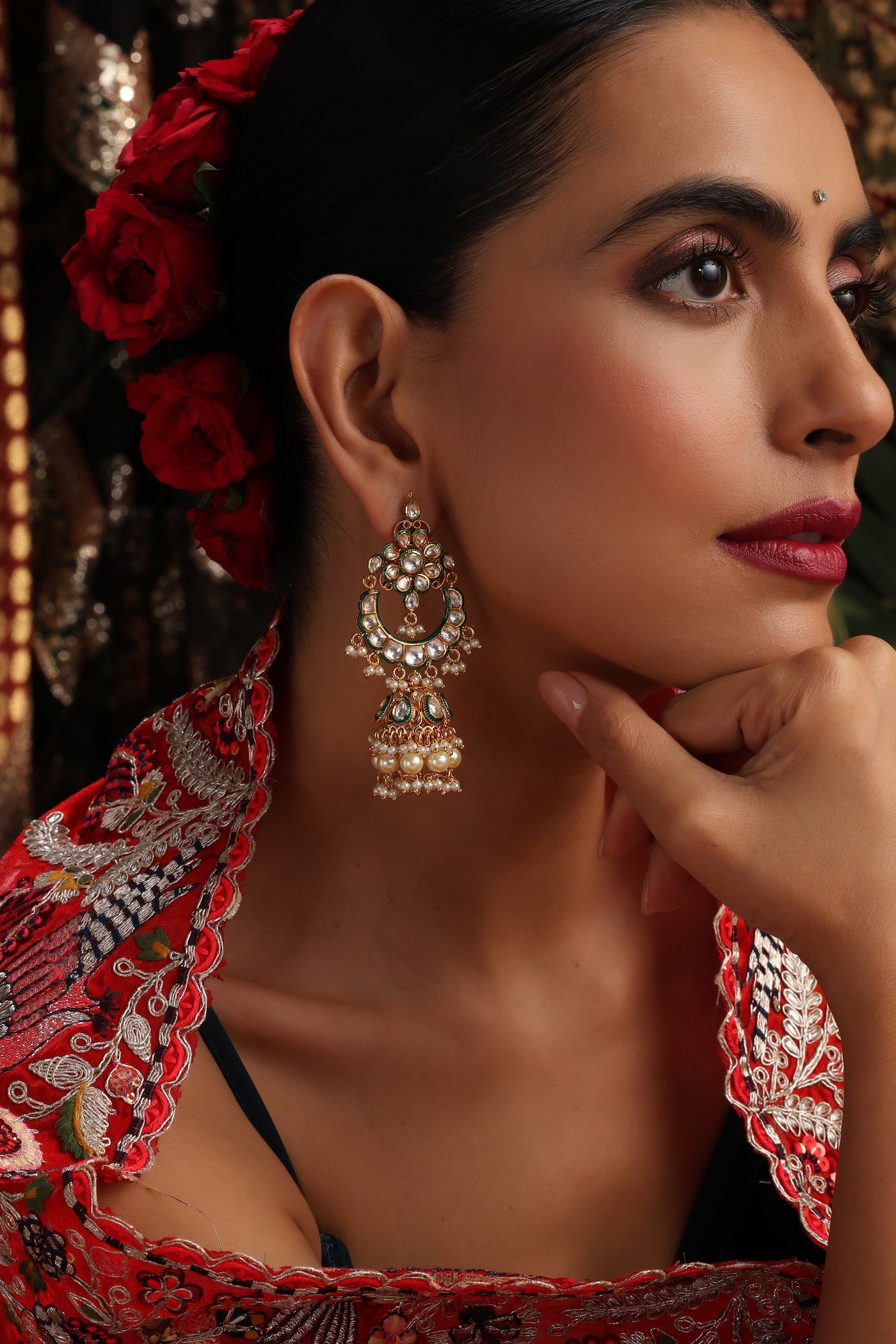 Sargam Gold Polki Jhumka Earrings